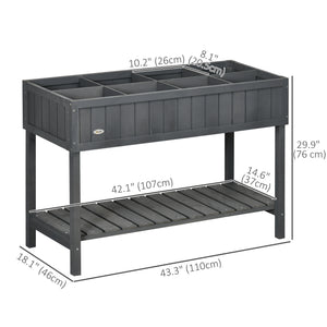 43.25" x 18" x 30" Raised Garden Bed, Wooden Plant Stand with 8 Grid Box, Storage Shelf for Outdoor, Natural Wood Colour