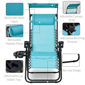 2 Piece Foldable Lounge Chair with Canopy Shade, Outdoor Zero Gravity Chair w/ Side Tray & Cup Holder – view 6