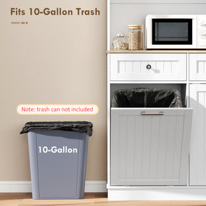 68" Pantry Cabinet with Charging Station, Storage Cabinet with Microwave Stand, 10 Gallon Trash Can Cabinet, White