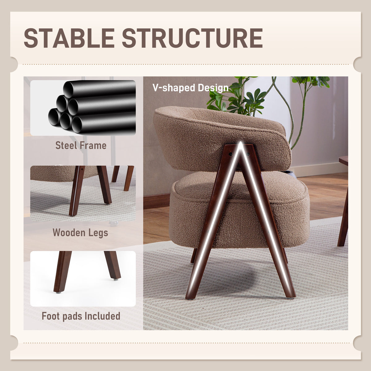 Sherpa Fleece Accent Chair, Upholstered Armchair with Solid Wood Legs and Steel Frame for Living Room – view 4