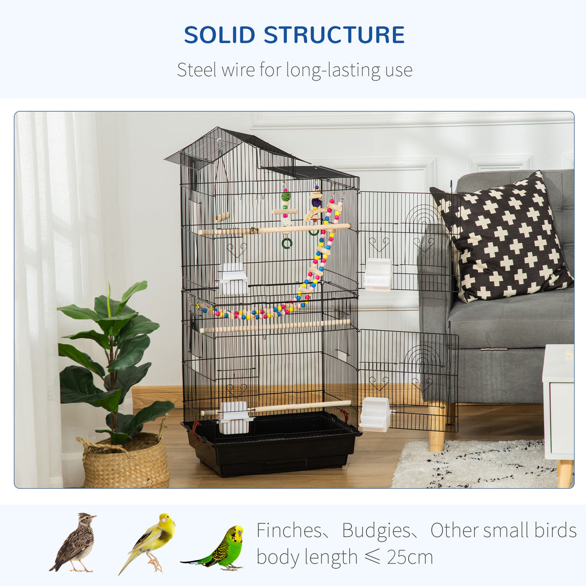 39" Bird Cage for Budgie, Cockatiel, Conure, Small Birds, with Ladder, Swing, Toys, Perches, Tray, Feeding Bowls, Handle
