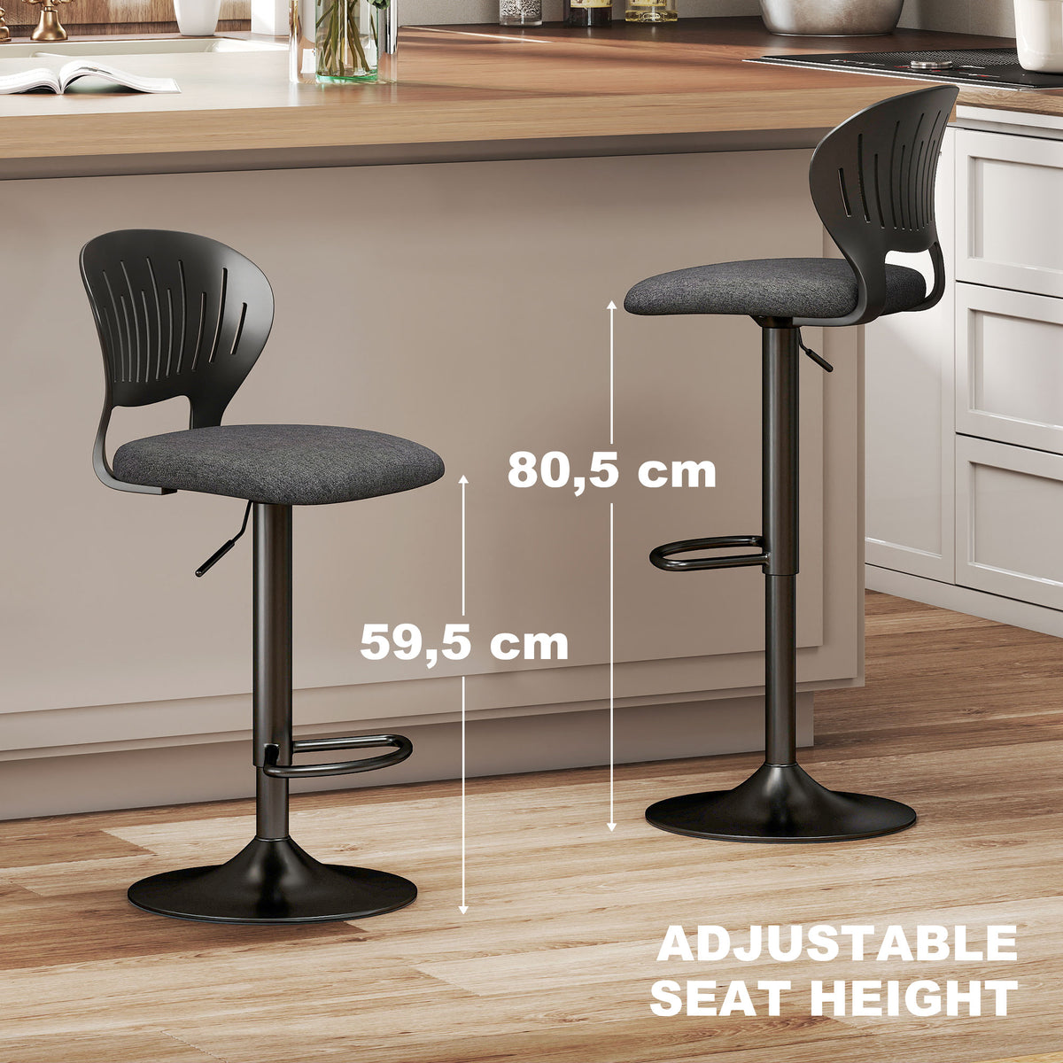 Bar Stools Set of 2, Modern Swivel Counter Height Barstools with Footrest and Hollow Backrest, Black