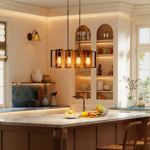 Farmhouse Kitchen Island Lighting, Linear Pendant Light with 4 Rotatable Frames and Adjustable Height, Black – view 13