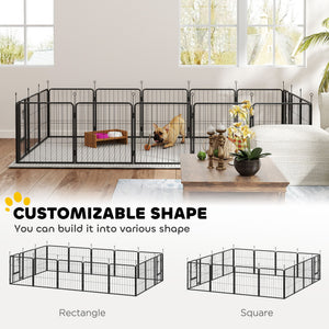 16 Panels Dog Playpen with Straps, Portable & DIY, for Small Dogs, for Yard, RV, Camping, Garden, 24" Height
