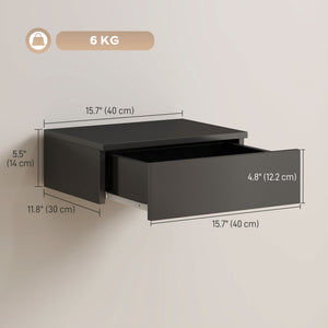 Set of 2 Wall Mounted Bedside Tables, Floating Nightstands with Drawer for Bedroom, Black