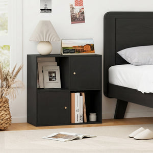 4-Cube Bookcase 3-Tier Bookshelf with Dual Anti-Tipping Kits and 2 Cabinets-Black view 2