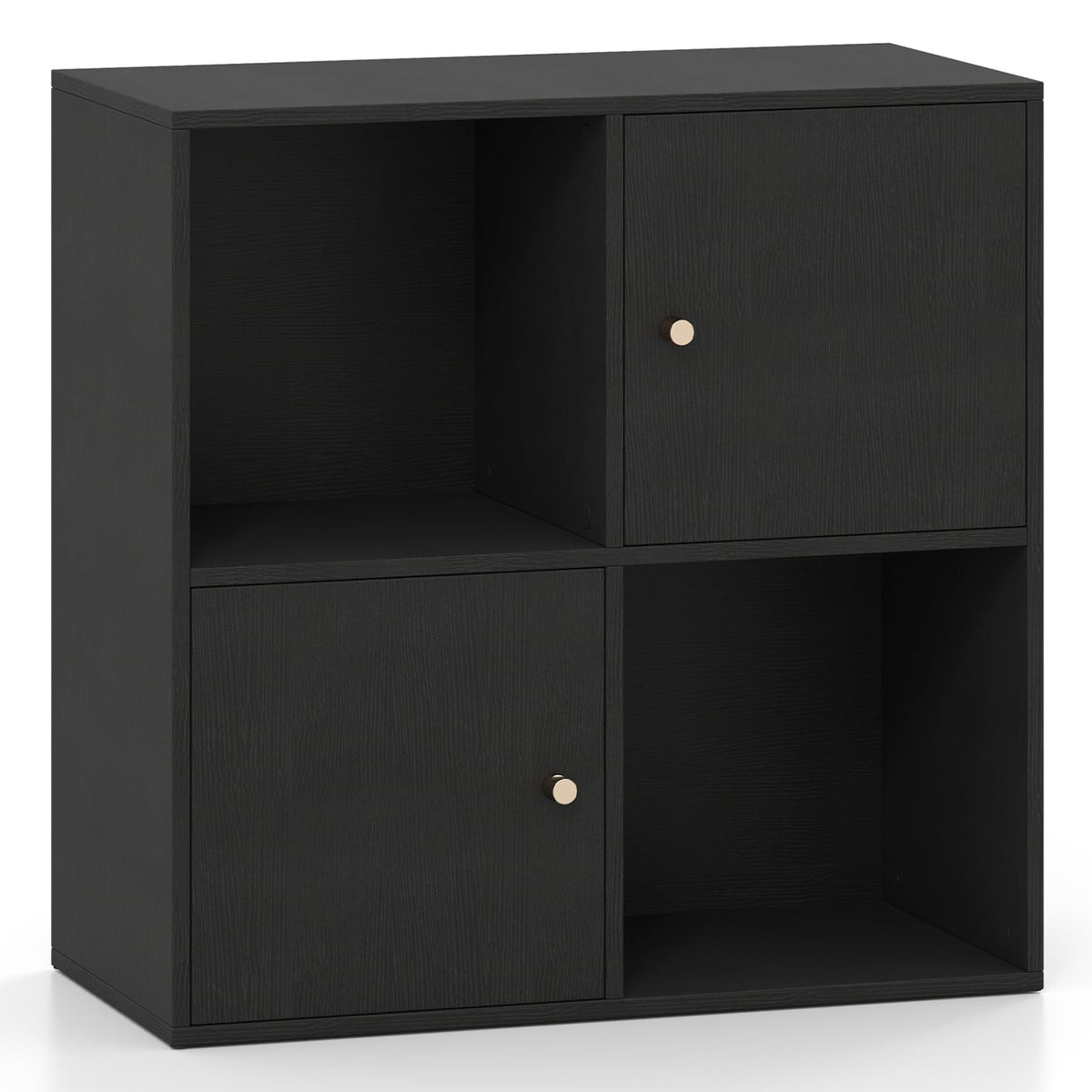 4-Cube Bookcase 3-Tier Bookshelf with Dual Anti-Tipping Kits and 2 Cabinets-Black view 4