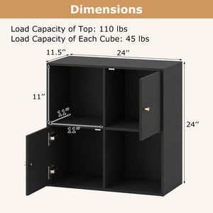 4-Cube Bookcase 3-Tier Bookshelf with Dual Anti-Tipping Kits and 2 Cabinets-Black view 5