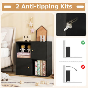4-Cube Bookcase 3-Tier Bookshelf with Dual Anti-Tipping Kits and 2 Cabinets-Black view 8