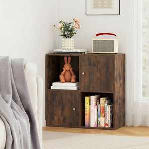 4-Cube Bookcase 3-Tier Bookshelf with Dual Anti-Tipping Kits and 2 Cabinets-Brown view 2