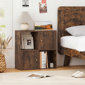4-Cube Bookcase 3-Tier Bookshelf with Dual Anti-Tipping Kits and 2 Cabinets-Brown view 3