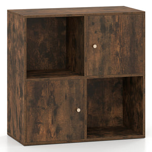 4-Cube Bookcase 3-Tier Bookshelf with Dual Anti-Tipping Kits and 2 Cabinets-Brown view 4