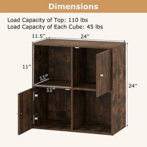 4-Cube Bookcase 3-Tier Bookshelf with Dual Anti-Tipping Kits and 2 Cabinets-Brown view 5