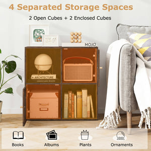 4-Cube Bookcase 3-Tier Bookshelf with Dual Anti-Tipping Kits and 2 Cabinets-Brown view 6