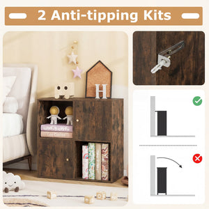 4-Cube Bookcase 3-Tier Bookshelf with Dual Anti-Tipping Kits and 2 Cabinets-Brown view 7
