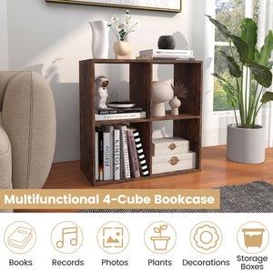4 Cube Bookshelf with Back Guardrail for Living Room Bedroom-Coffee view 7