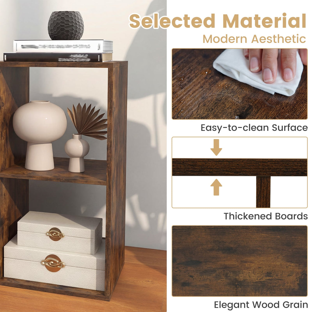 4 Cube Bookshelf with Back Guardrail for Living Room Bedroom-Coffee view 9