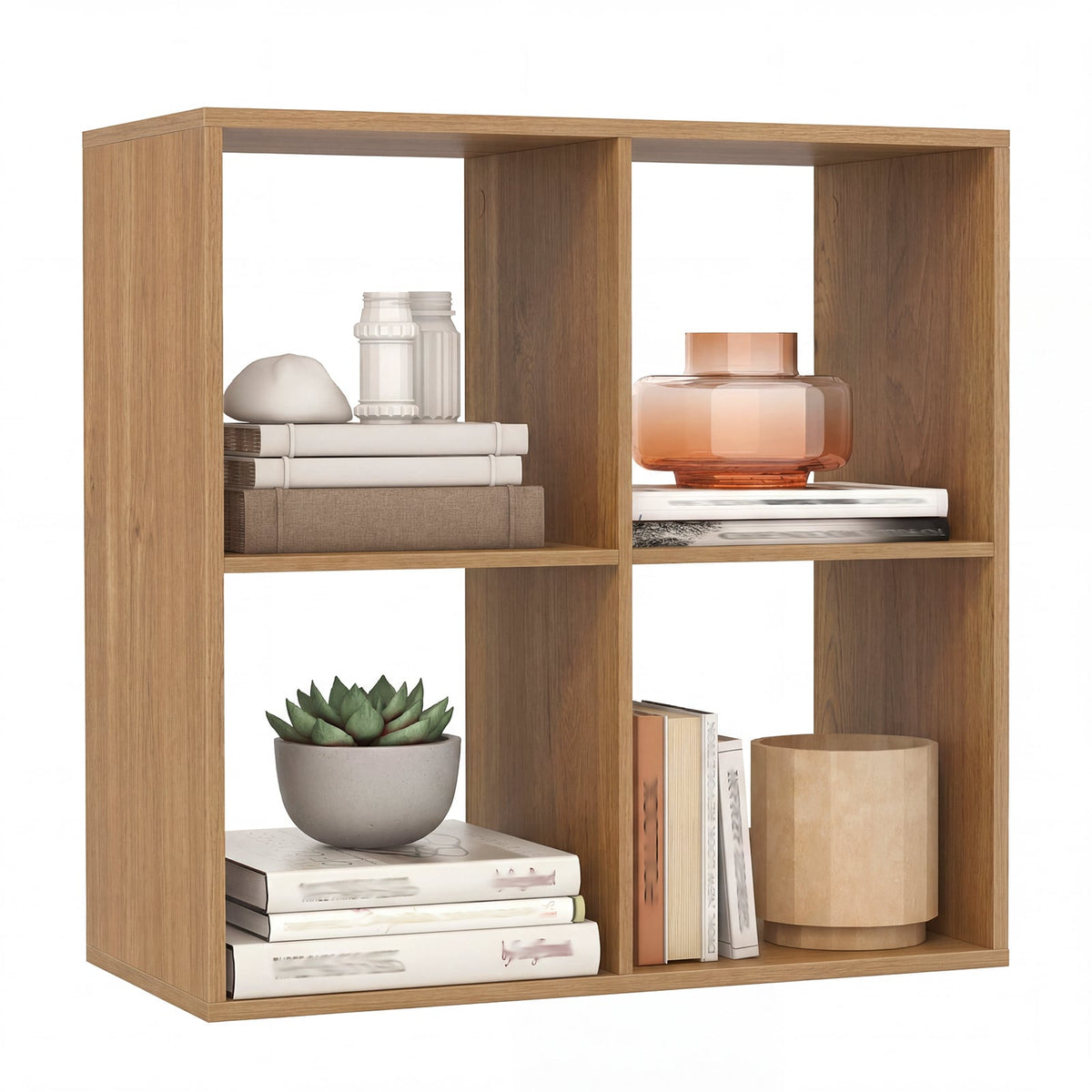 4 Cube Bookshelf with Back Guardrail for Living Room Bedroom-Natural view 4