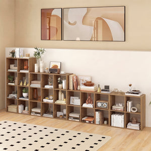 4 Cube Bookshelf with Back Guardrail for Living Room Bedroom-Natural view 6