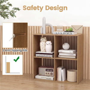 4 Cube Bookshelf with Back Guardrail for Living Room Bedroom-Natural view 8