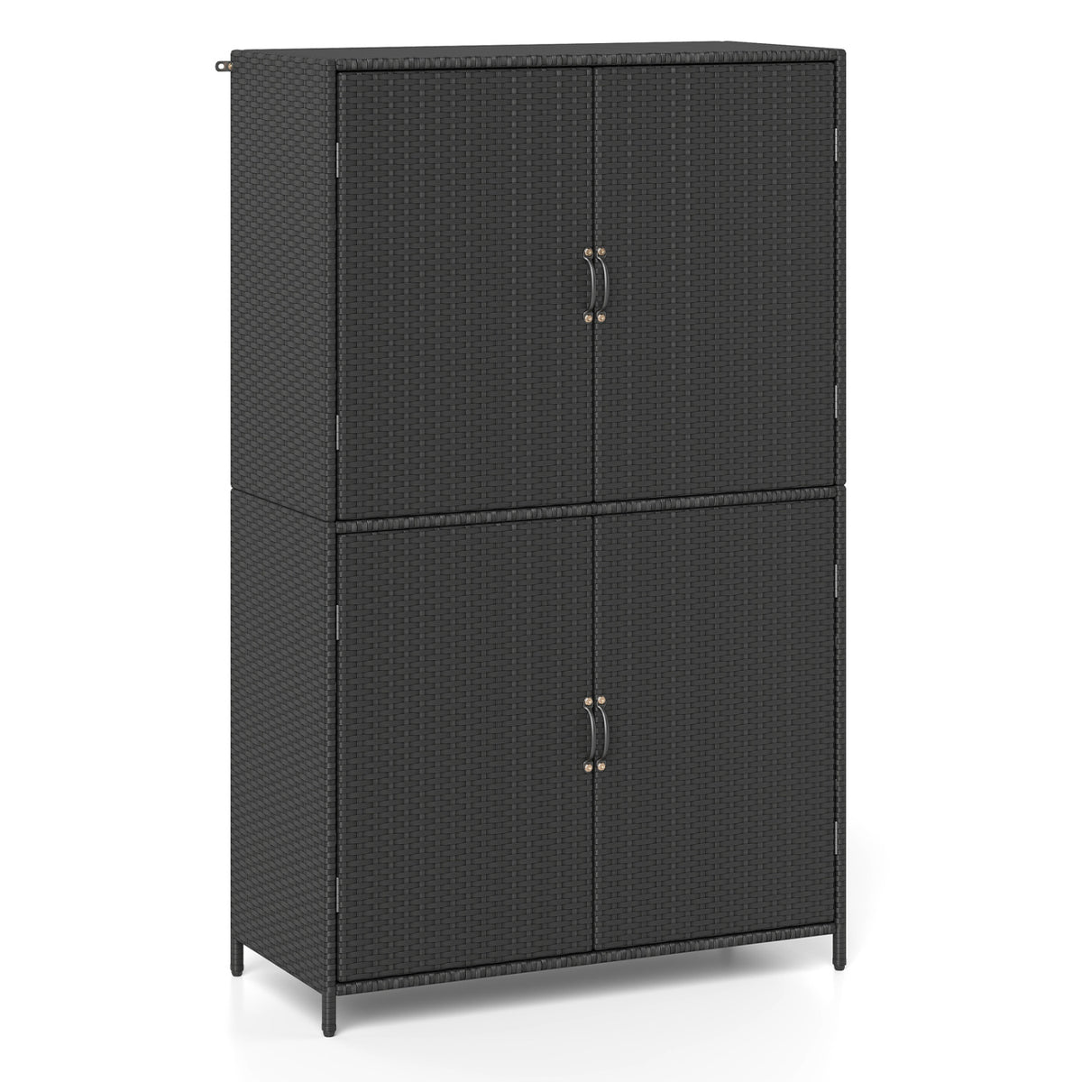 4-Door Rattan Vertical Storage Shed with Adjustable Shelves-Black view 4
