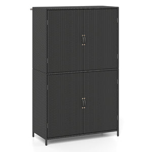 4-Door Rattan Vertical Storage Shed with Adjustable Shelves-Black view 4