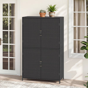 4-Door Rattan Vertical Storage Shed with Adjustable Shelves-Black view 3
