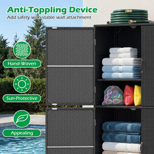 4-Door Rattan Vertical Storage Shed with Adjustable Shelves-Black view 8