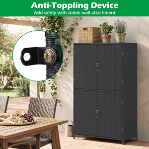 4-Door Rattan Vertical Storage Shed with Adjustable Shelves-Black view 9