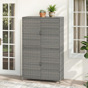 4-Door Rattan Vertical Storage Shed with Adjustable Shelves-Gray view 3