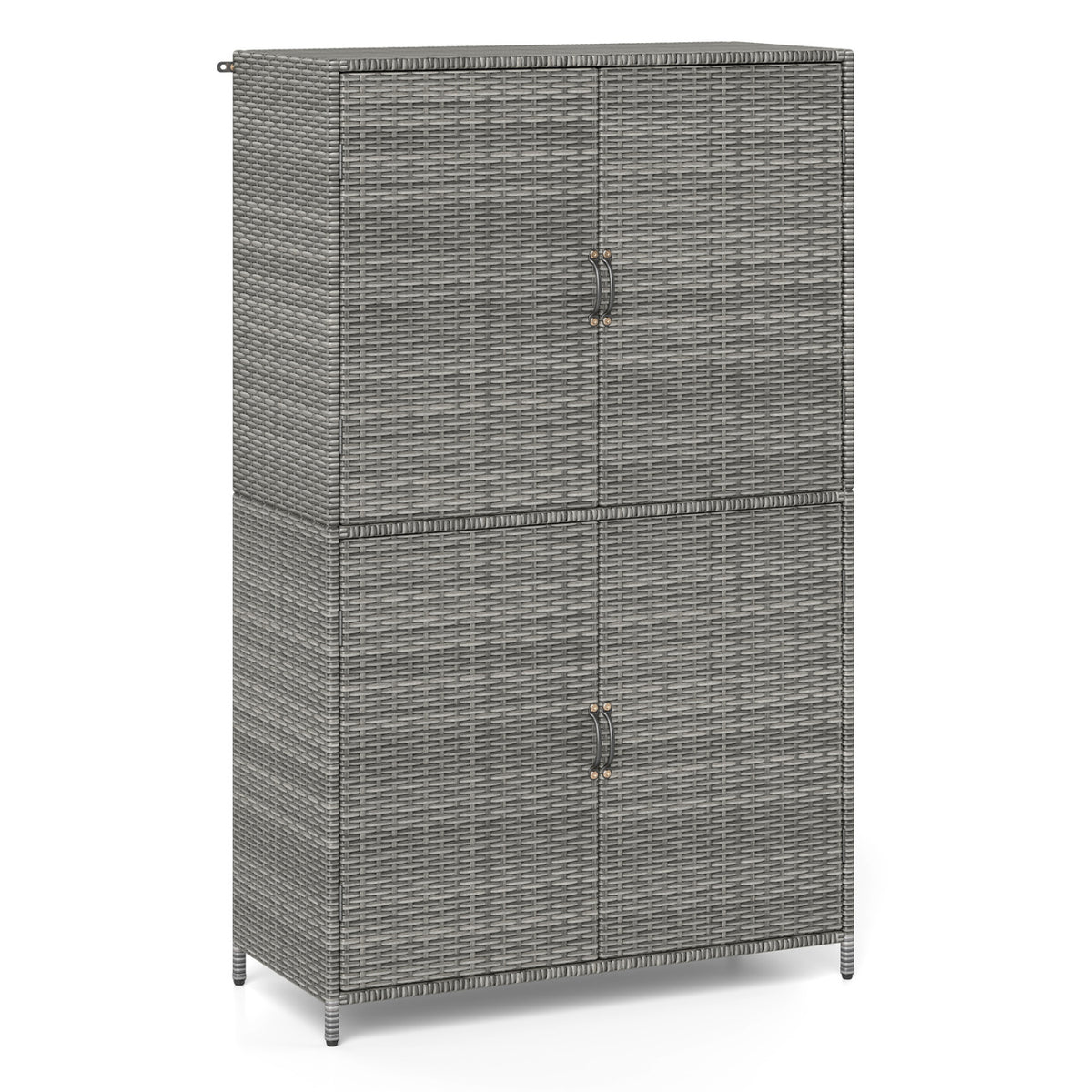 4-Door Rattan Vertical Storage Shed with Adjustable Shelves-Gray view 4