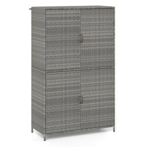 4-Door Rattan Vertical Storage Shed with Adjustable Shelves-Gray view 4