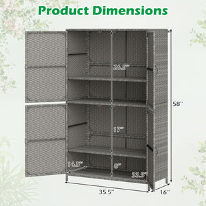 4-Door Rattan Vertical Storage Shed with Adjustable Shelves-Gray view 5