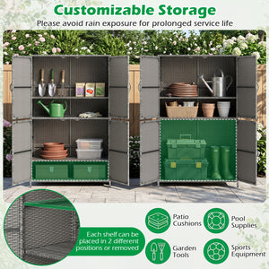 4-Door Rattan Vertical Storage Shed with Adjustable Shelves-Gray view 7
