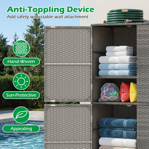 4-Door Rattan Vertical Storage Shed with Adjustable Shelves-Gray view 8