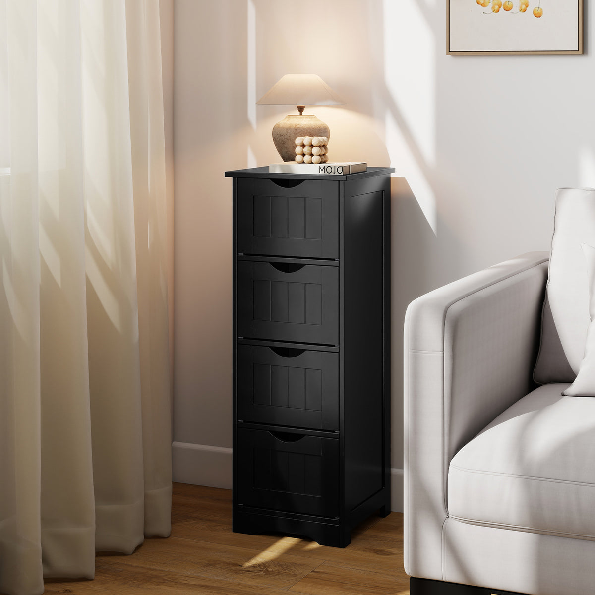4-Drawer Freestanding Floor Cabinet with Anti-Toppling Device-Black view 2