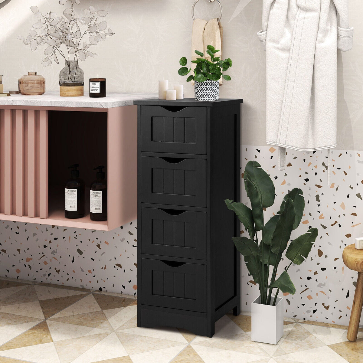 4-Drawer Freestanding Floor Cabinet with Anti-Toppling Device-Black view 3
