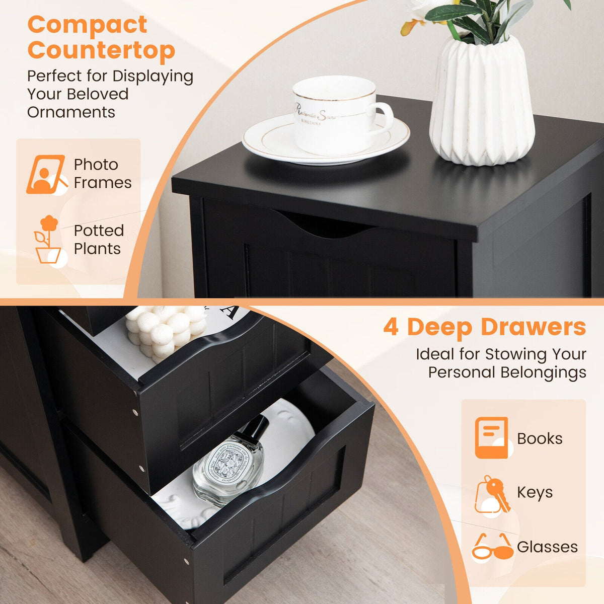 4-Drawer Freestanding Floor Cabinet with Anti-Toppling Device-Black view 8