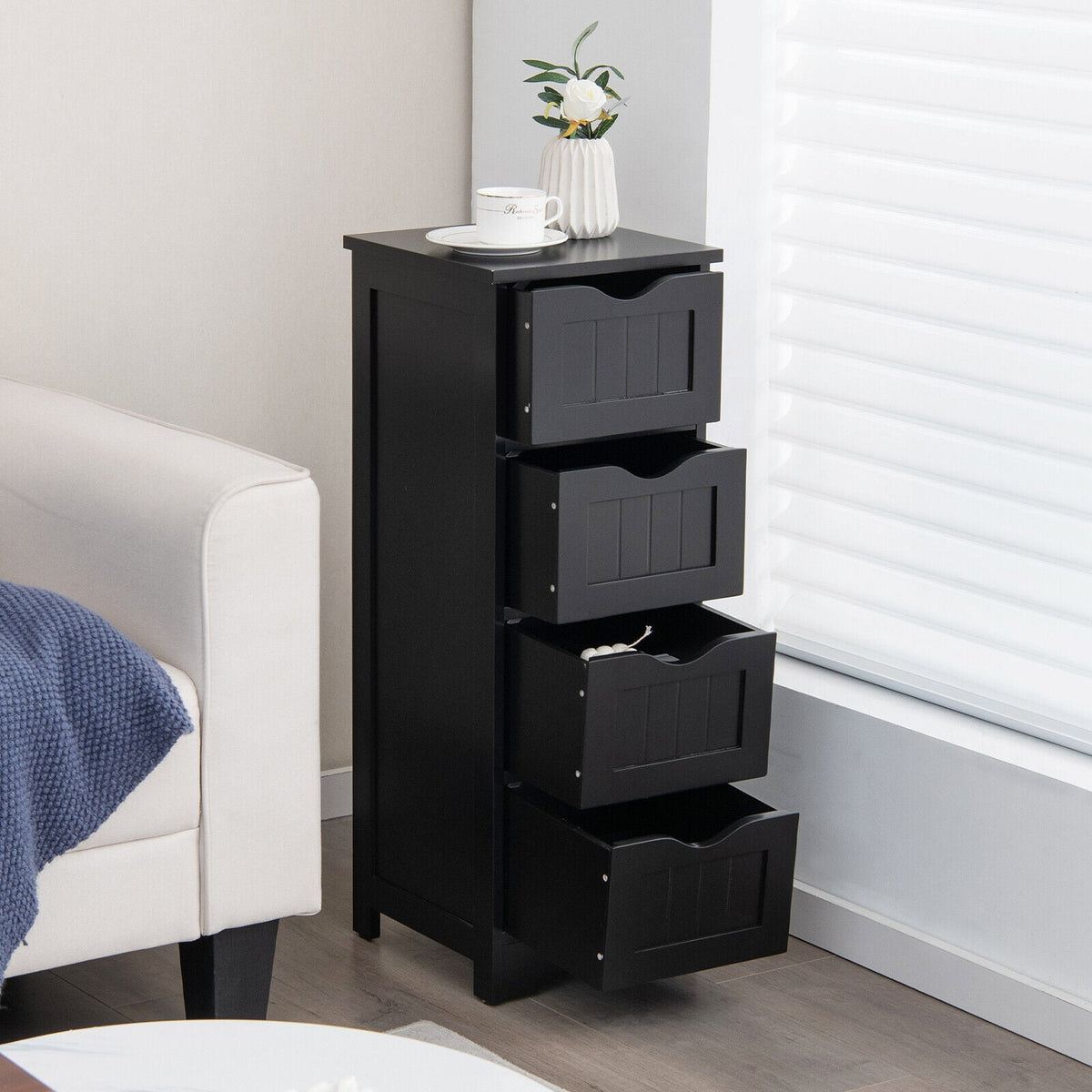 4-Drawer Freestanding Floor Cabinet with Anti-Toppling Device-Black view 7