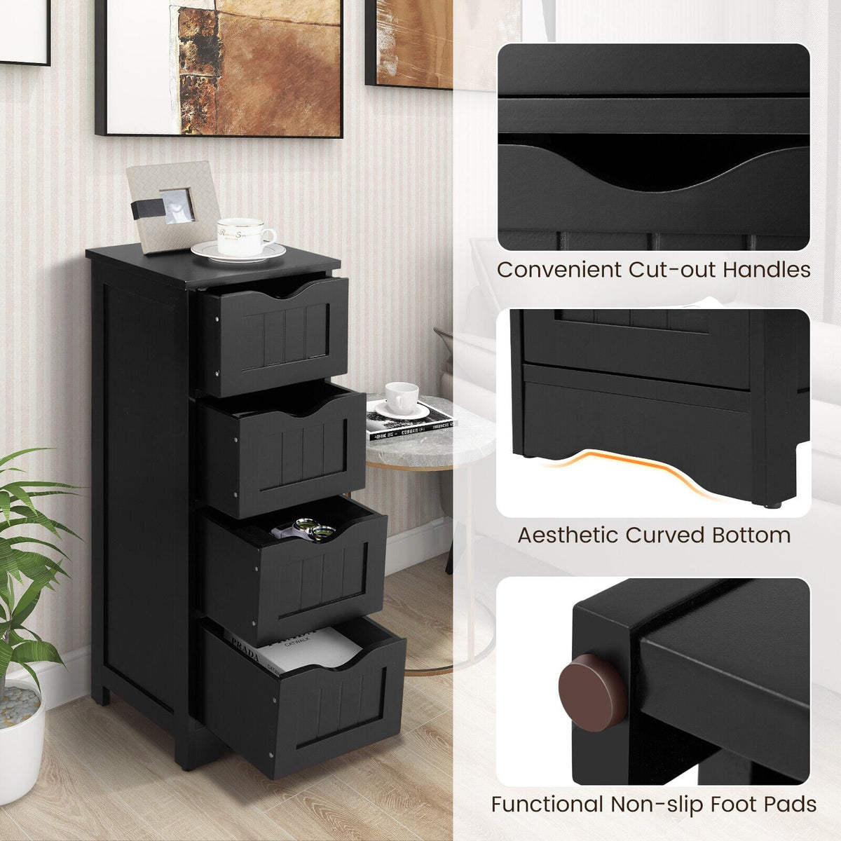 4-Drawer Freestanding Floor Cabinet with Anti-Toppling Device-Black view 9