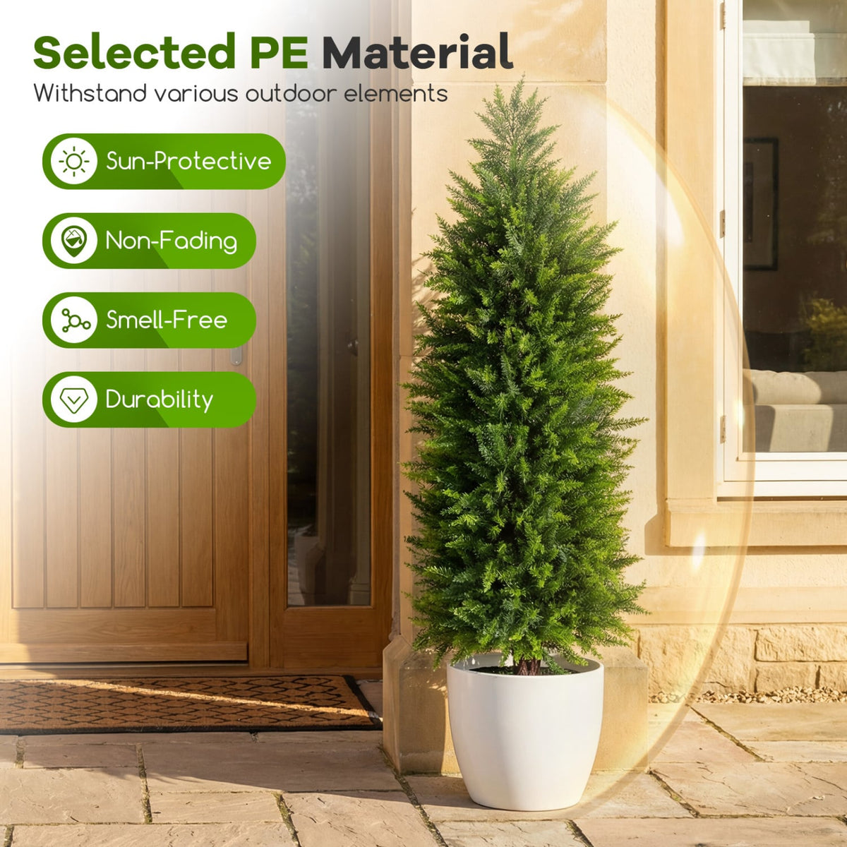 4 FT Artificial Topiary Tree Set of 2 Faux Cedar Cypress Plants in Cement-Filled Pots-Green view 5