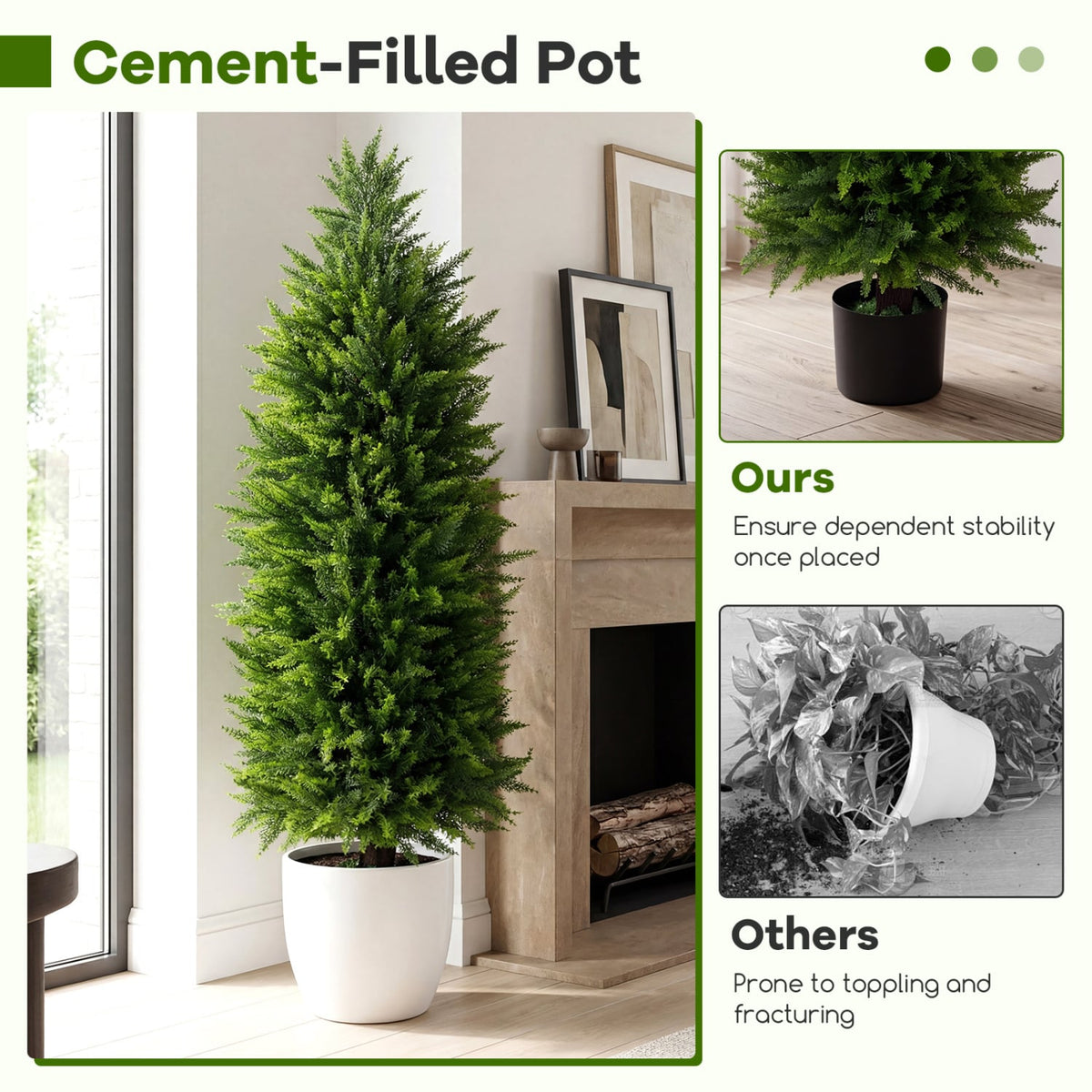 4 FT Artificial Topiary Tree Set of 2 Faux Cedar Cypress Plants in Cement-Filled Pots-Green view 6