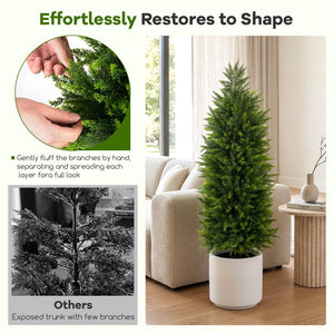 4 FT Artificial Topiary Tree Set of 2 Faux Cedar Cypress Plants in Cement-Filled Pots-Green view 8