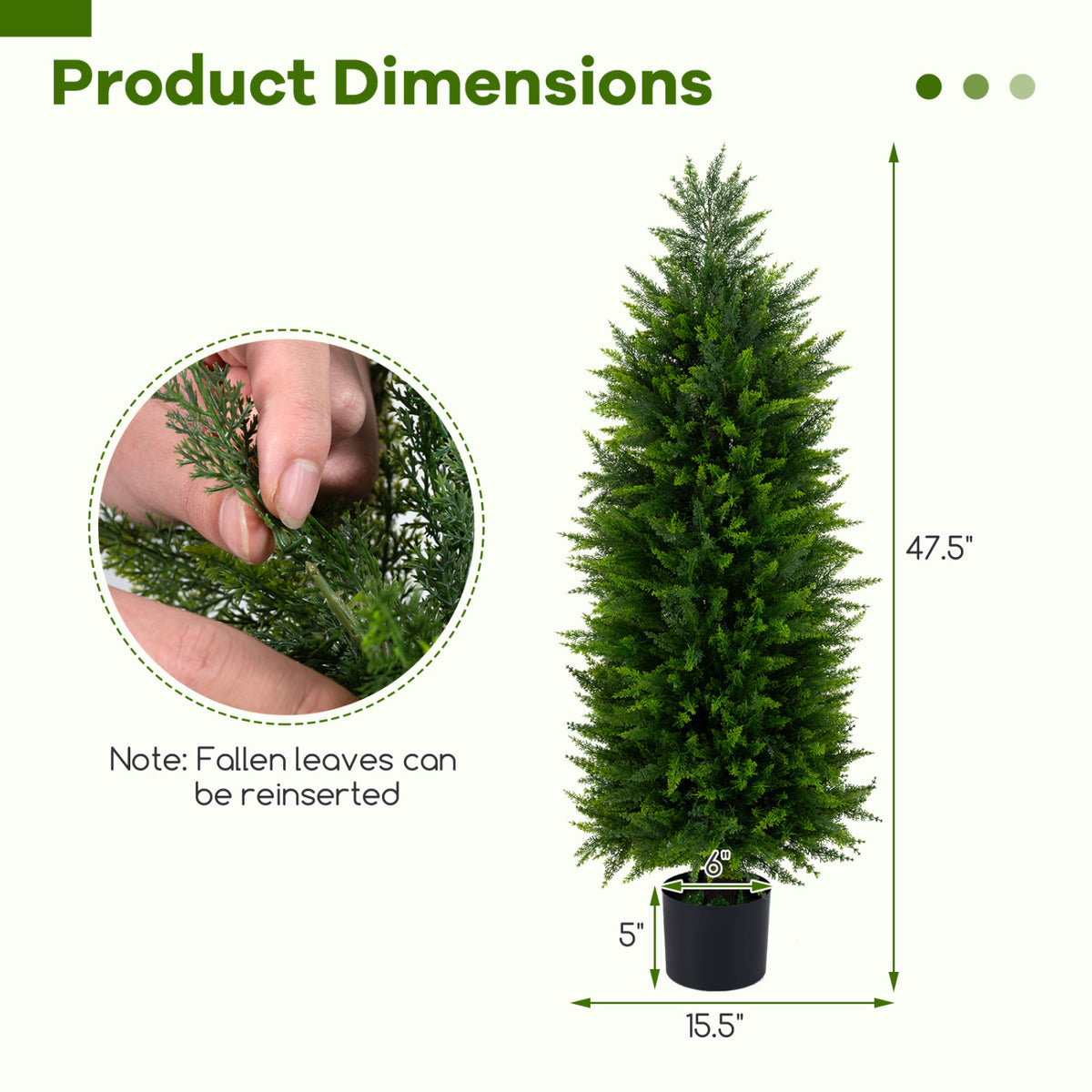 4 FT Artificial Topiary Tree Set of 2 Faux Cedar Cypress Plants in Cement-Filled Pots-Green view 4