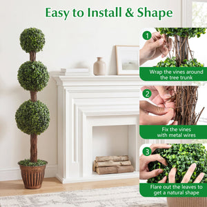 4 FT Artificial Triple Ball Boxwood Tree with Cement-filled Retro Planter Set of 2-Green view 5