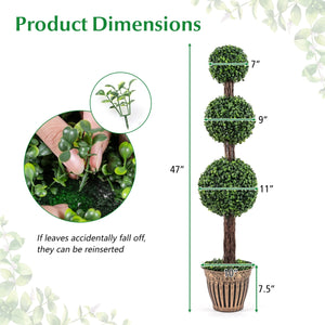 4 FT Artificial Triple Ball Boxwood Tree with Cement-filled Retro Planter Set of 2-Green view 4