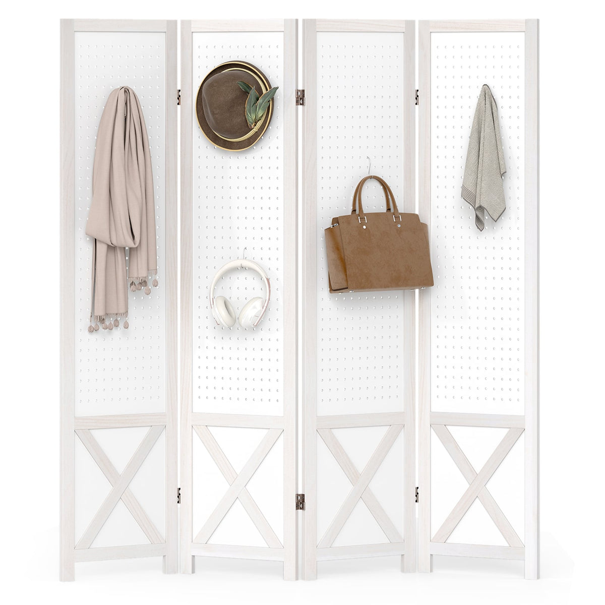 4-Panel Pegboard Room Divider 67 Inches Tall Foldable Privacy Screen view 4