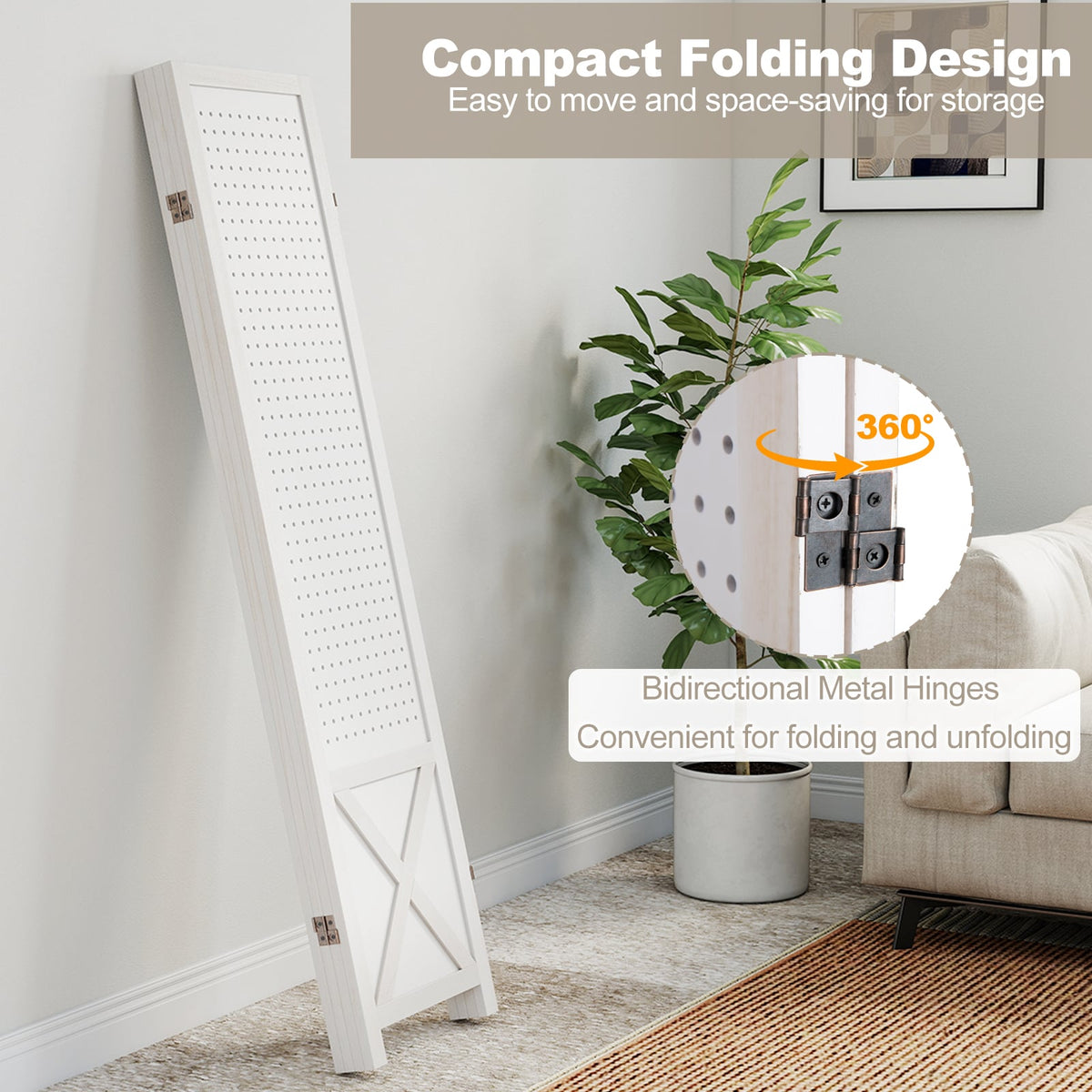 4-Panel Pegboard Room Divider 67 Inches Tall Foldable Privacy Screen view 9