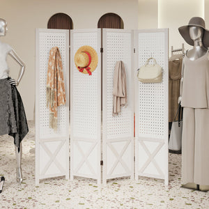 4-Panel Pegboard Room Divider 67 Inches Tall Foldable Privacy Screen view 3