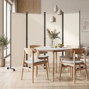 4-Panel Room Divider with Lockable Wheels for Living Room-Beige view 3